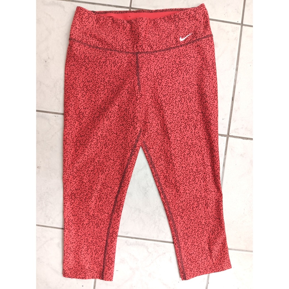Nike Dri-FIT‎ Cropped Leggings Medium Coral Pink Black Print Activewear Pants